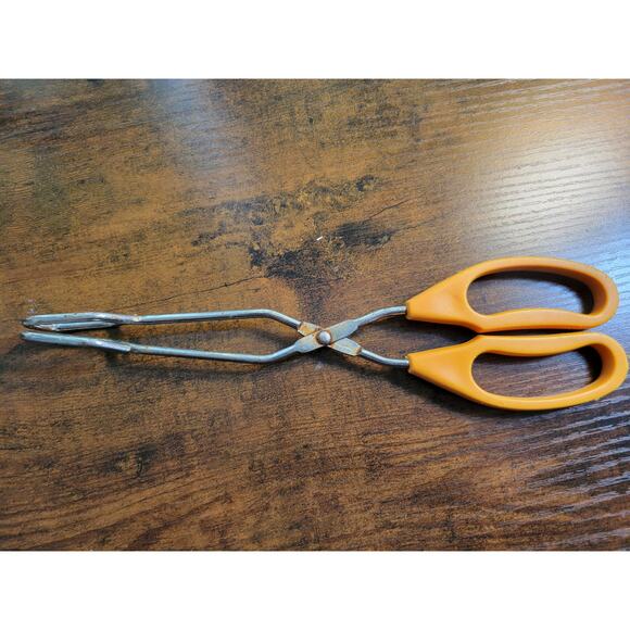 Vintage Yellow Plastic Handle 10" Stainless Steel Tongs - Made in China - Picture 5 of 8